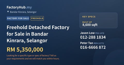 Factory For Sale - Freehold Detached Factory for Sale in Bandar Kinrara, Selangor - Bandar Kinrara, Selangor