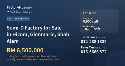 Factory For Sale - Semi-D Factory for Sale in Hicom, Glenmarie, Shah Alam - Shah Alam, Selangor