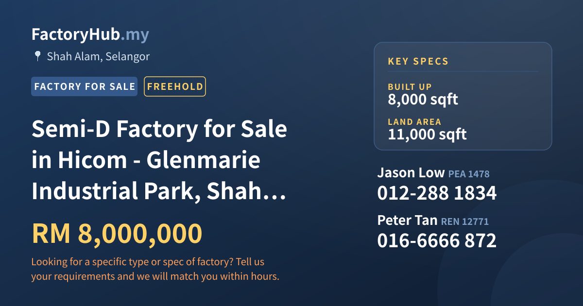 Factory For Sale - Semi-D Factory for Sale in Hicom - Glenmarie Industrial Park, Shah Alam - Shah Alam, Selangor