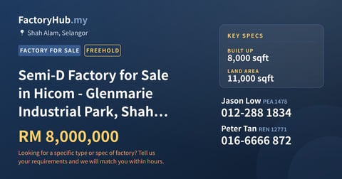 Factory For Sale - Semi-D Factory for Sale in Hicom - Glenmarie Industrial Park, Shah Alam - Shah Alam, Selangor