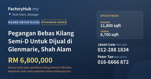 Kilang Untuk Dijual - Pegangan Bebas Kilang Semi-D Untuk Dijual di Glenmarie, Shah Alam - Shah Alam, Selangor