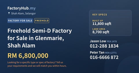 Factory For Sale - Freehold Semi-D Factory for Sale in Glenmarie, Shah Alam - Shah Alam, Selangor