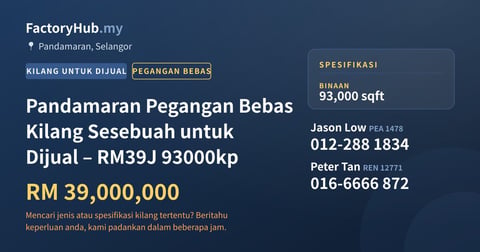 Kilang Untuk Dijual - Pandamaran Pegangan Bebas Kilang Sesebuah untuk Dijual – RM39J 93000kp - Pandamaran, Selangor