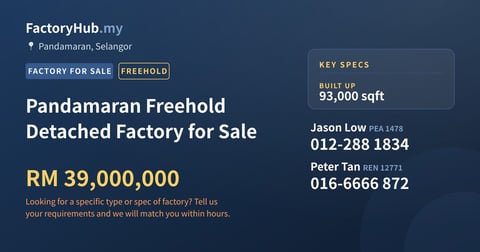 Factory For Sale - Pandamaran Freehold Detached Factory for Sale - Port Klang, Selangor