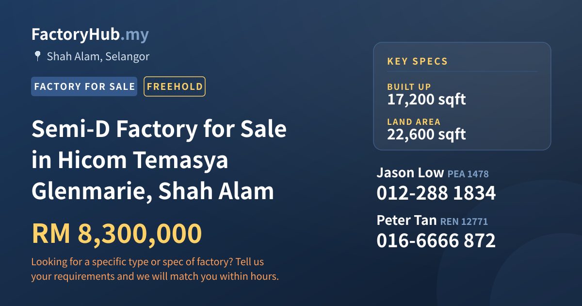 Factory For Sale - Semi-D Factory for Sale in Hicom Temasya Glenmarie, Shah Alam - Shah Alam, Selangor