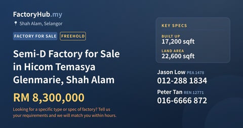 Factory For Sale - Semi-D Factory for Sale in Hicom Temasya Glenmarie, Shah Alam - Shah Alam, Selangor