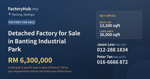 Factory For Sale - Detached Factory for Sale in Banting Industrial Park - Banting, Selangor