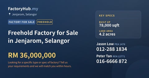 Factory For Sale - Freehold Factory for Sale in Jenjarom, Selangor - Jenjarom, Selangor