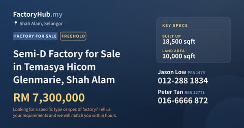 Factory For Sale - Semi-D Factory for Sale in Temasya Hicom Glenmarie, Shah Alam - Shah Alam, Selangor