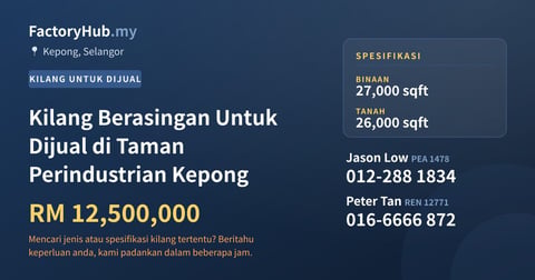 Kilang Untuk Dijual - Kilang Berasingan Untuk Dijual di Taman Perindustrian Kepong - Kepong, Kuala Lumpur
