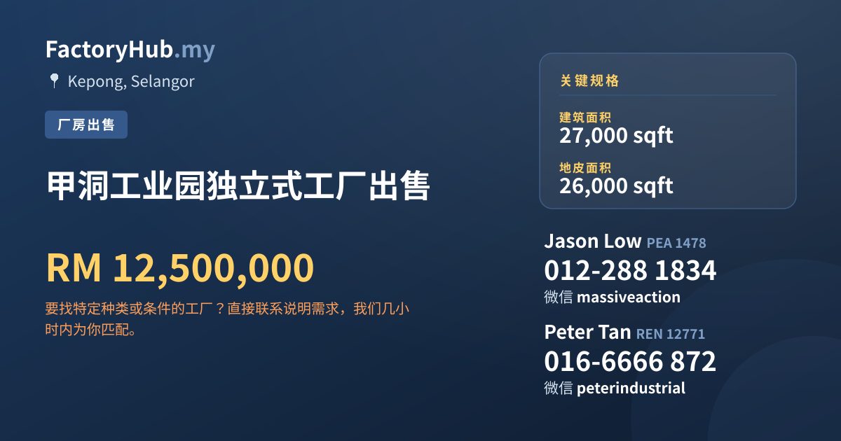 工厂 出售 - 甲洞工业园独立式工厂出售 - Kepong, Selangor