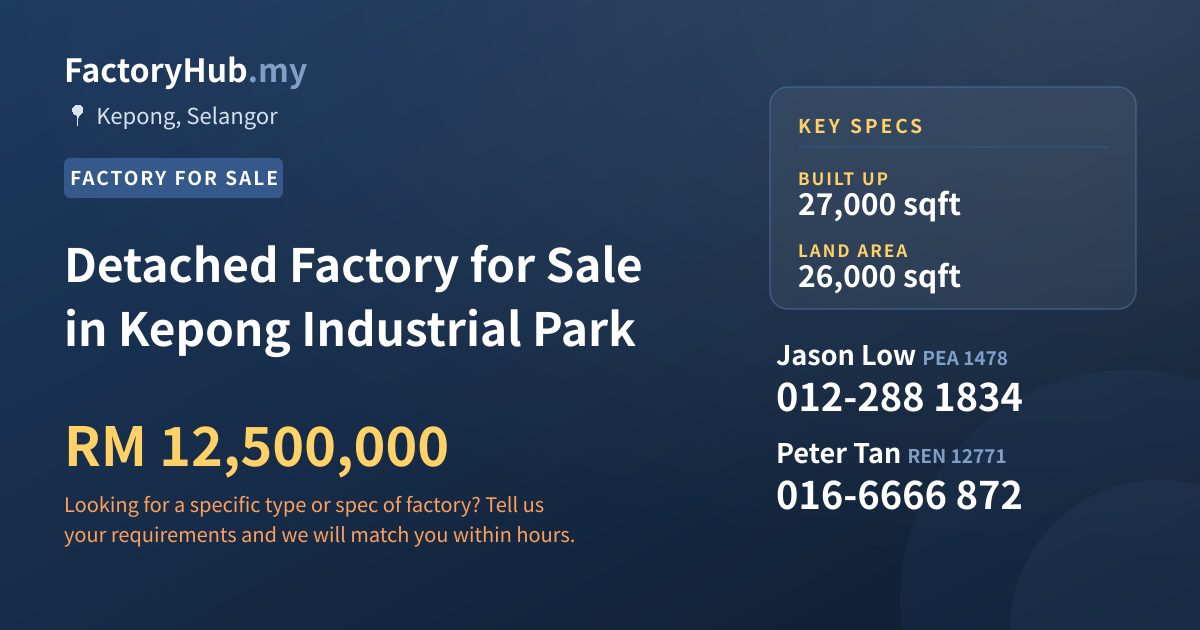 Factory For Sale - Detached Factory for Sale in Kepong Industrial Park - Kepong, Selangor
