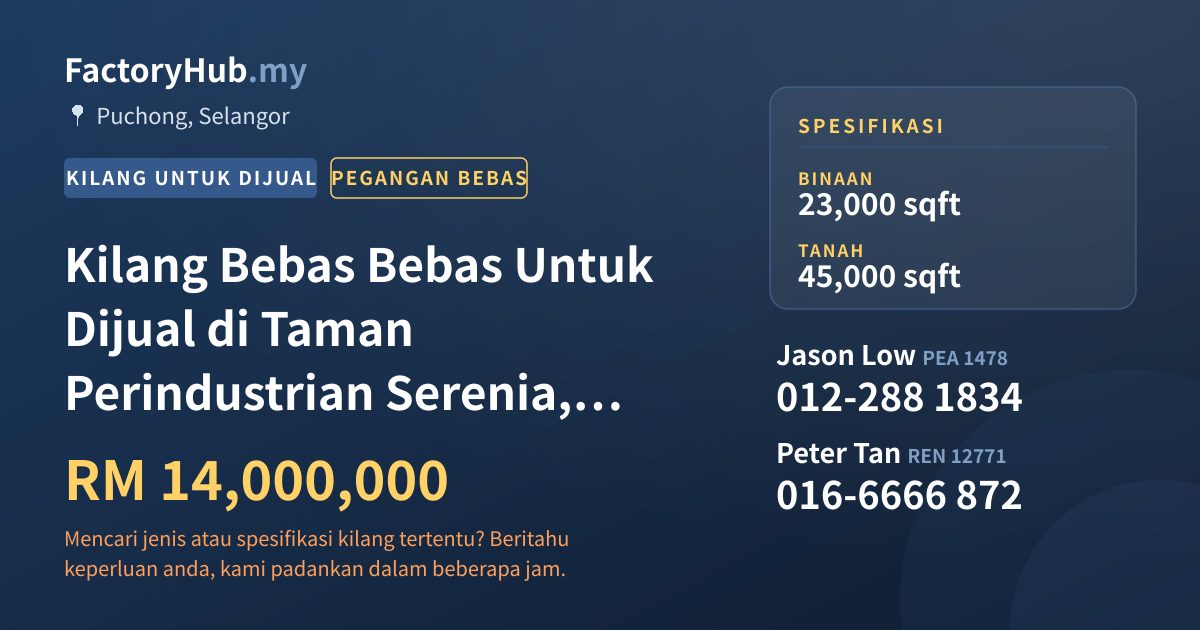 Kilang Untuk Dijual - Kilang Bebas Bebas Untuk Dijual di Taman Perindustrian Serenia, Puchong - Puchong, Selangor