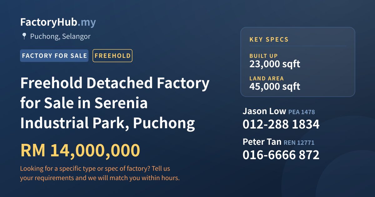 Factory For Sale - Freehold Detached Factory for Sale in Serenia Industrial Park, Puchong - Puchong, Selangor