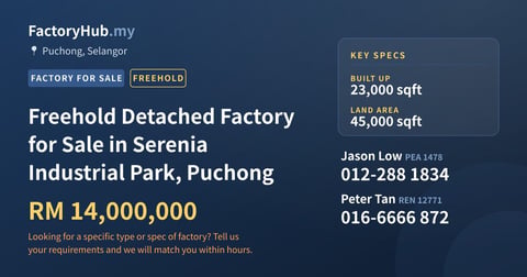 Factory For Sale - Freehold Detached Factory for Sale in Serenia Industrial Park, Puchong - Puchong, Selangor