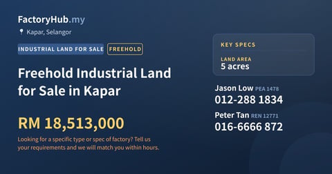 Land For Sale - Freehold Industrial Land for Sale in Kapar - Kapar, Selangor