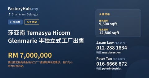 工厂 出售 - 莎亚南 Temasya Hicom Glenmarie 半独立式工厂出售 - Shah Alam, Selangor