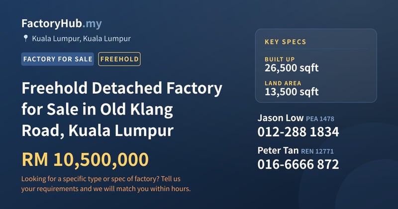 Factory For Sale - Freehold Detached Factory for Sale in Old Klang Road, Kuala Lumpur - Kuala Lumpur, Kuala Lumpur