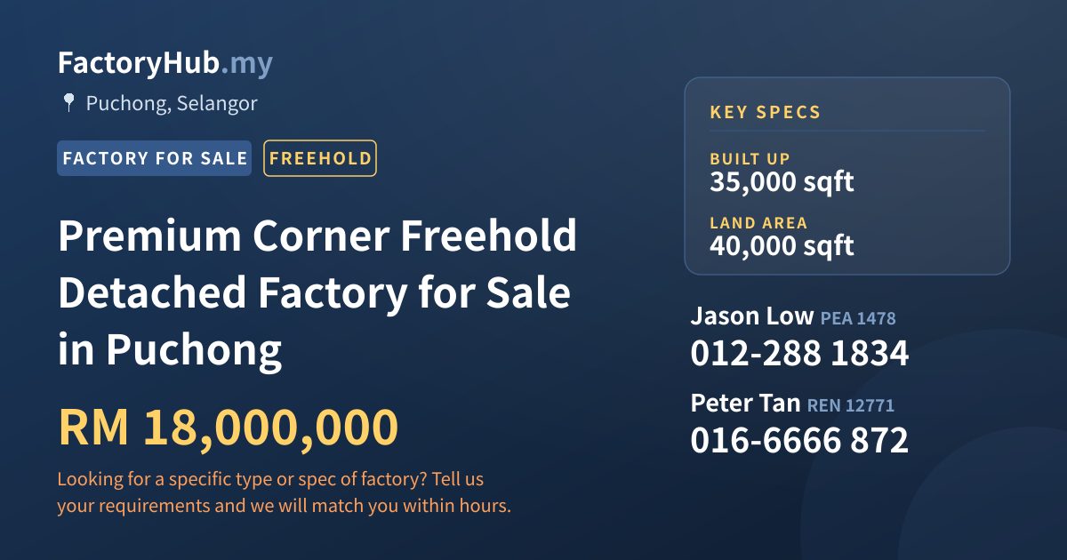 Factory For Sale - Premium Corner Freehold Detached Factory for Sale in Puchong - Puchong, Selangor