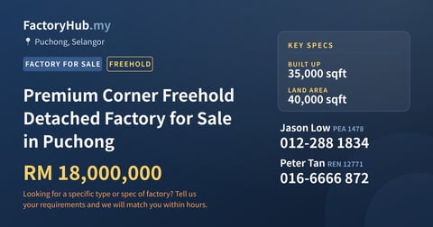 Factory For Sale - Premium Corner Freehold Detached Factory for Sale in Puchong - Puchong, Selangor