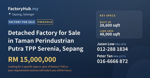 Factory For Sale - Detached Factory for Sale in Taman Perindustrian Putra TPP Serenia, Sepang - Sepang, Selangor