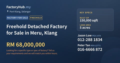 Factory For Sale - Freehold Detached Factory for Sale in Meru, Klang - Port Klang, Selangor