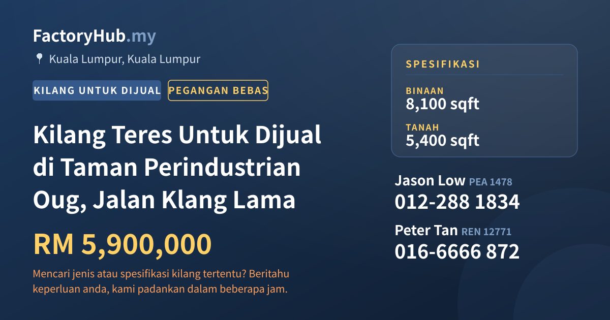 Kilang Untuk Dijual - Kilang Teres Untuk Dijual di Taman Perindustrian Oug, Jalan Klang Lama - Kuala Lumpur, Kuala Lumpur