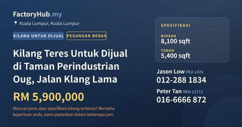 Kilang Untuk Dijual - Kilang Teres Untuk Dijual di Taman Perindustrian Oug, Jalan Klang Lama - Kuala Lumpur, Kuala Lumpur