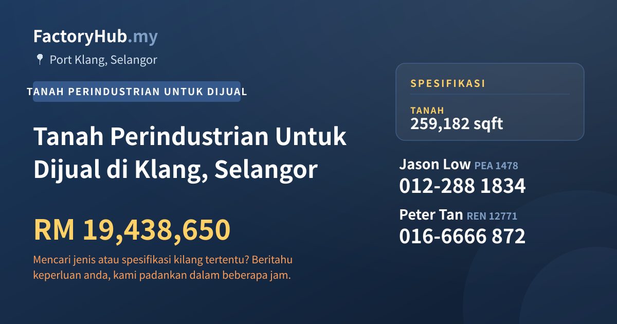 Tanah Untuk Dijual - Tanah Perindustrian Untuk Dijual di Klang, Selangor - Port Klang, Selangor