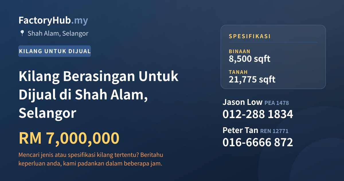 Kilang Untuk Dijual - Kilang Berasingan Untuk Dijual di Shah Alam, Selangor - Shah Alam, Selangor