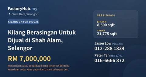 Kilang Untuk Dijual - Kilang Berasingan Untuk Dijual di Shah Alam, Selangor - Shah Alam, Selangor