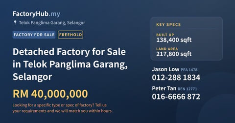 Factory For Sale - Detached Factory for Sale in Telok Panglima Garang, Selangor - Telok Panglima Garang, Selangor