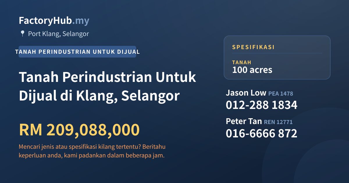 Tanah Untuk Dijual - Tanah Perindustrian Untuk Dijual di Klang, Selangor - Port Klang, Selangor