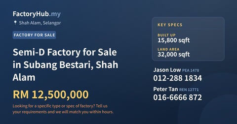 Factory For Sale - Semi-D Factory for Sale in Subang Bestari, Shah Alam - Shah Alam, Selangor