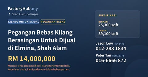Kilang Untuk Dijual - Pegangan Bebas Kilang Berasingan Untuk Dijual di Elmina, Shah Alam - Shah Alam, Selangor