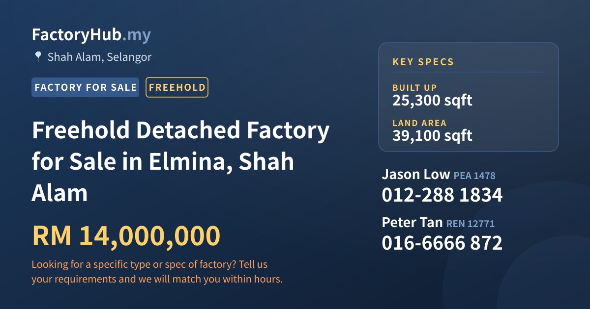 Factory For Sale - Freehold Detached Factory for Sale in Elmina, Shah Alam - Shah Alam, Selangor