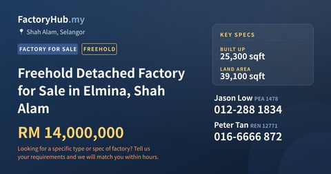 Factory For Sale - Freehold Detached Factory for Sale in Elmina, Shah Alam - Shah Alam, Selangor