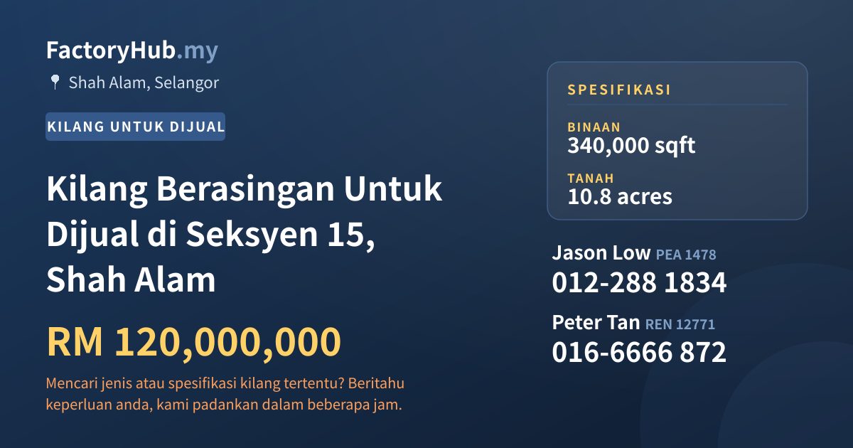 Kilang Untuk Dijual - Kilang Berasingan Untuk Dijual di Seksyen 15, Shah Alam - Shah Alam, Selangor