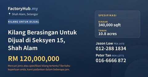 Kilang Untuk Dijual - Kilang Berasingan Untuk Dijual di Seksyen 15, Shah Alam - Shah Alam, Selangor