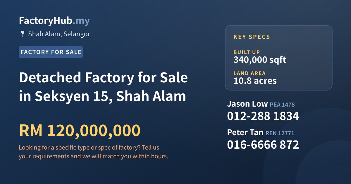 Factory For Sale - Detached Factory for Sale in Seksyen 15, Shah Alam - Shah Alam, Selangor