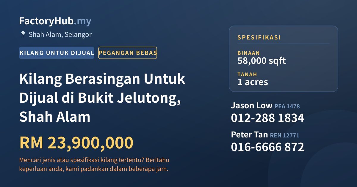 Kilang Untuk Dijual - Kilang Berasingan Untuk Dijual di Bukit Jelutong, Shah Alam - Shah Alam, Selangor