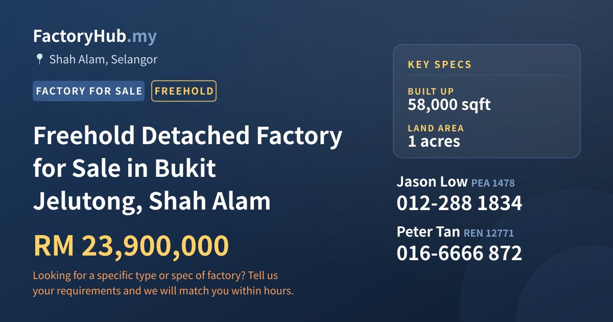 Factory For Sale - Freehold Detached Factory for Sale in Bukit Jelutong, Shah Alam - Shah Alam, Selangor