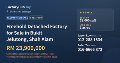 Factory For Sale - Freehold Detached Factory for Sale in Bukit Jelutong, Shah Alam - Shah Alam, Selangor
