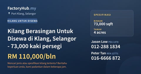 Kilang Untuk Disewa - Kilang Berasingan Untuk Disewa di Klang, Selangor - 73,000 kaki persegi - Port Klang, Selangor