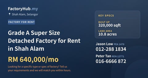 Factory For Rent - Grade A Super Size Detached Factory for Rent in Shah Alam - Shah Alam, Selangor