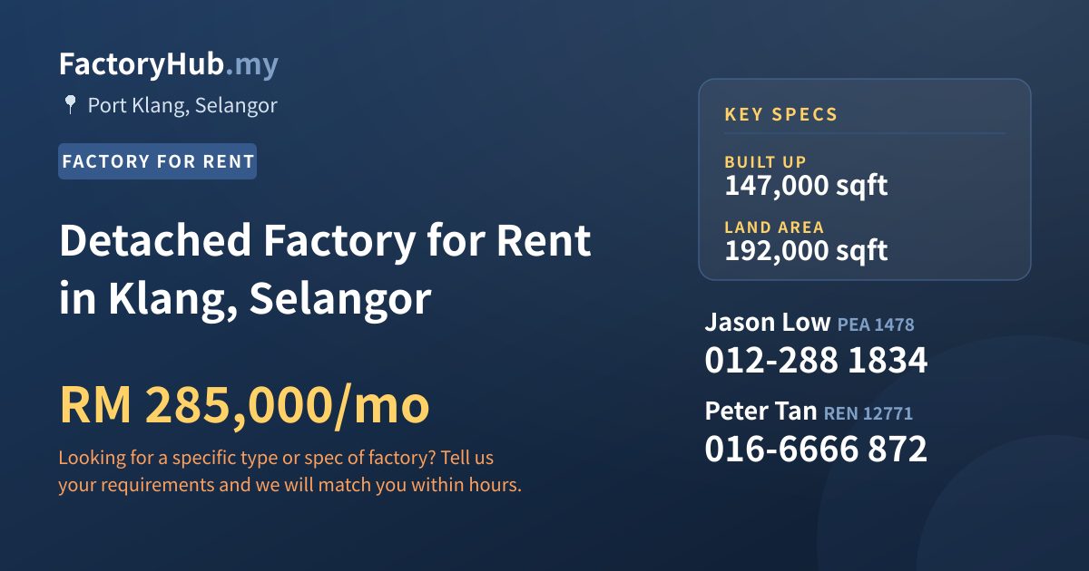 Factory For Rent - Detached Factory for Rent in Klang, Selangor - Port Klang, Selangor