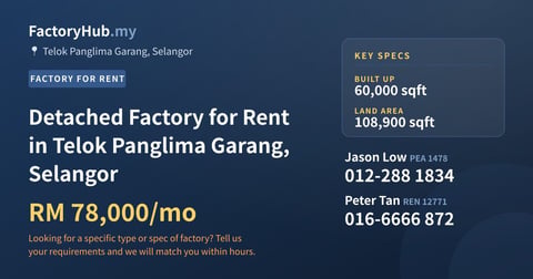 Factory For Rent - Detached Factory for Rent in Telok Panglima Garang, Selangor - Telok Panglima Garang, Selangor