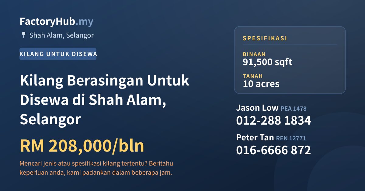 Kilang Untuk Disewa - Kilang Berasingan Untuk Disewa di Shah Alam, Selangor - Shah Alam, Selangor