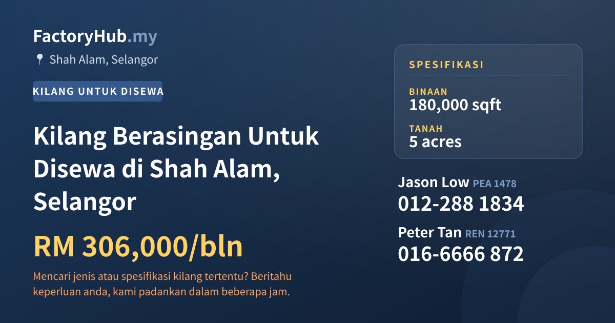Kilang Untuk Disewa - Kilang Berasingan Untuk Disewa di Shah Alam, Selangor - Shah Alam, Selangor