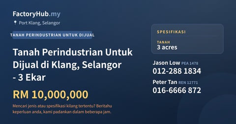 Tanah Untuk Dijual - Tanah Perindustrian Untuk Dijual di Klang, Selangor - 3 Ekar - Port Klang, Selangor
